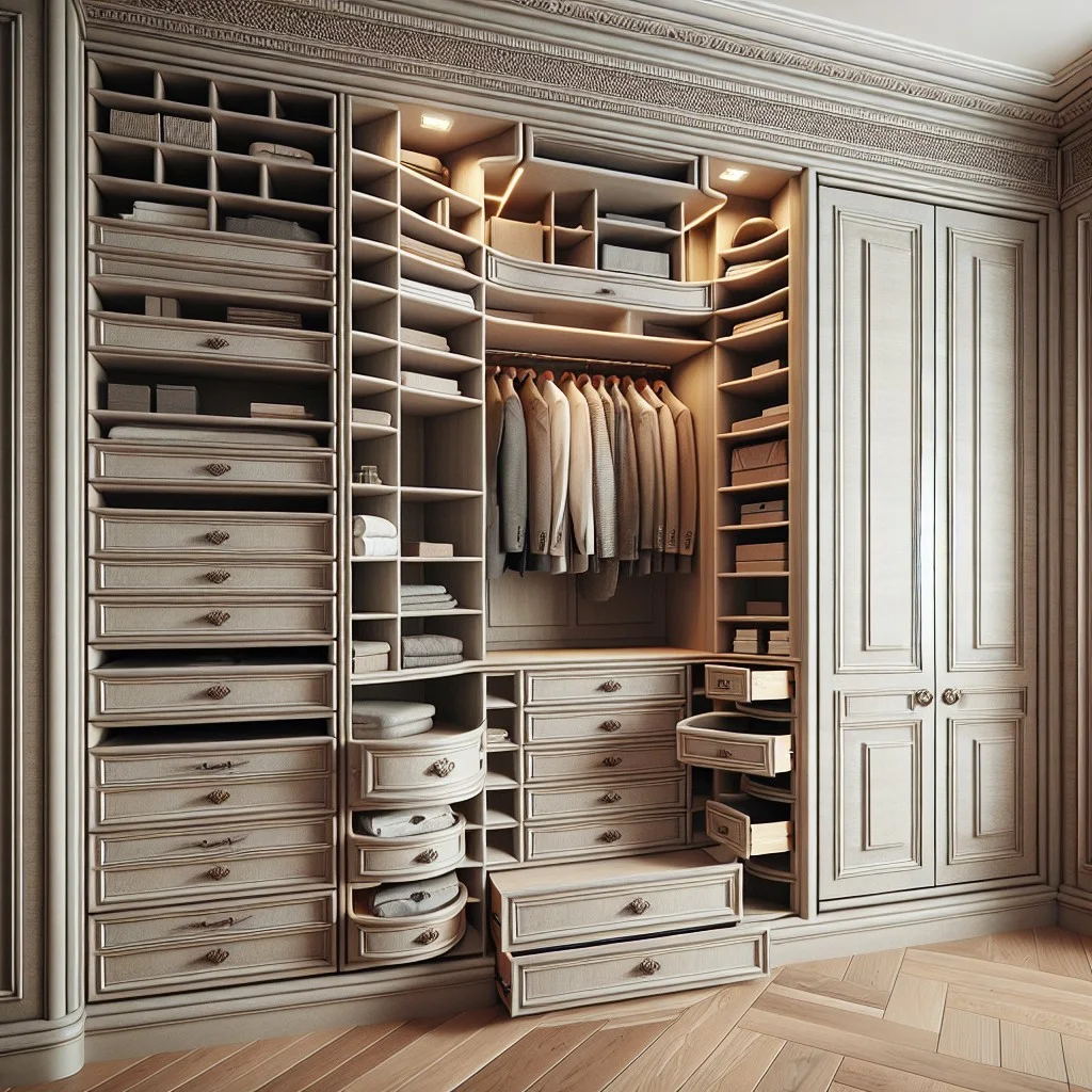 hidden storage spaces in built in closets