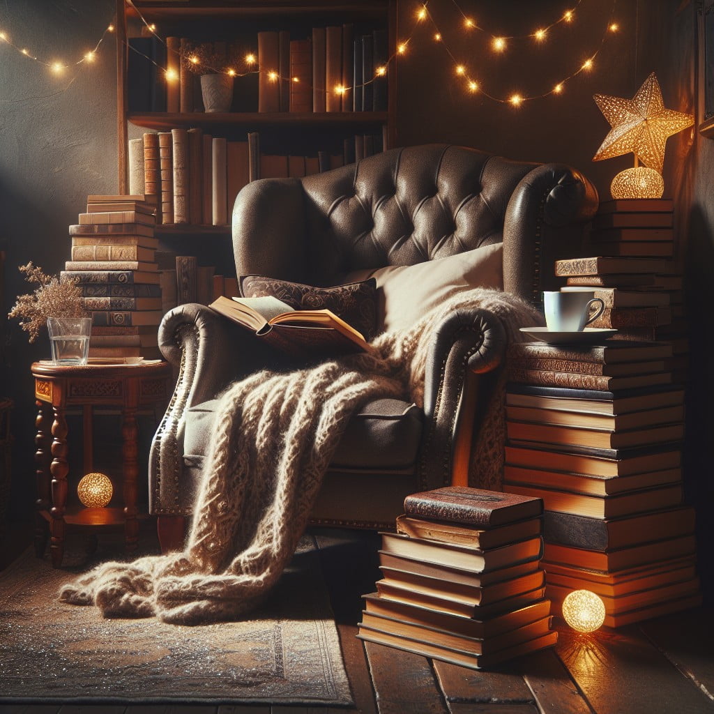 reading nook with string lights