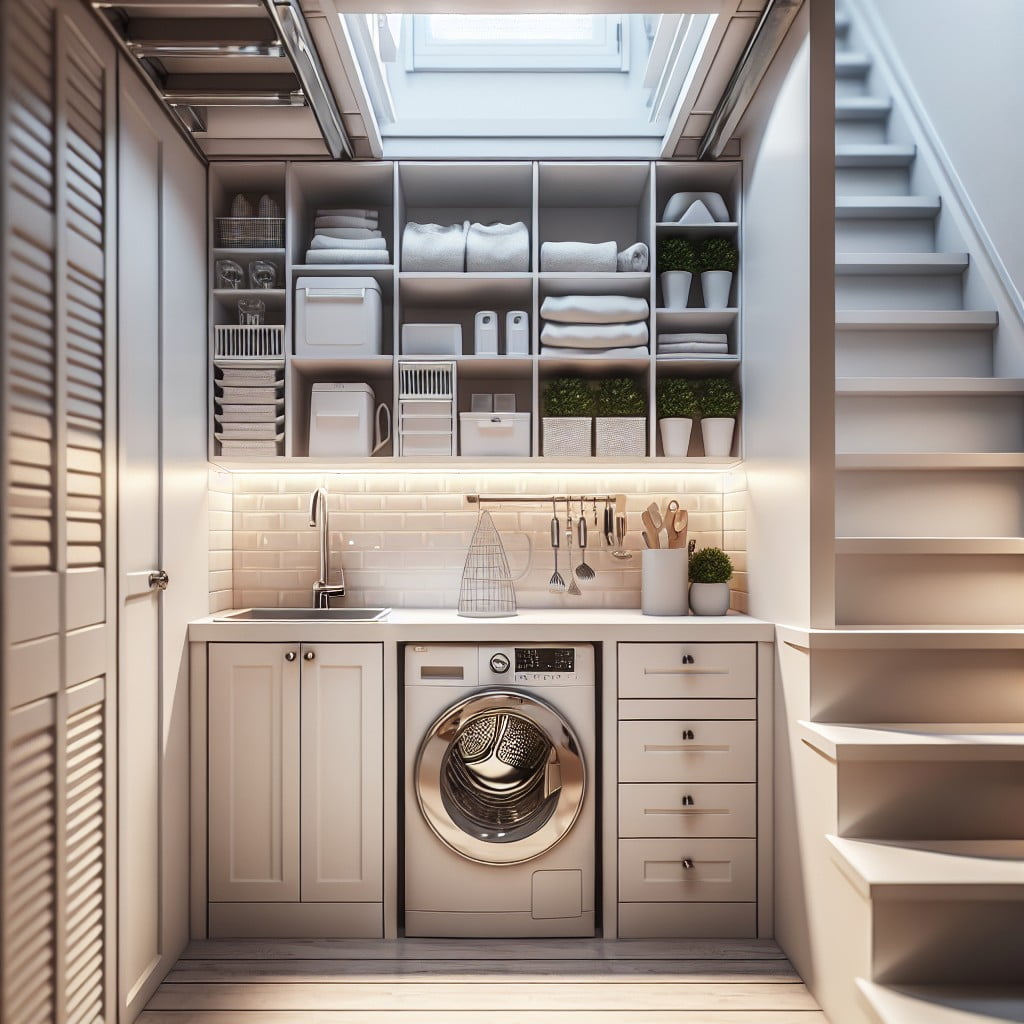 transform under stairs space into laundry room