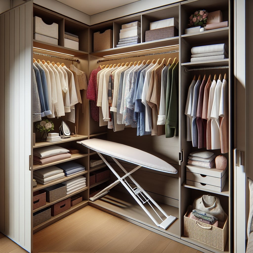 incorporating a pull out ironing board in l shaped closets