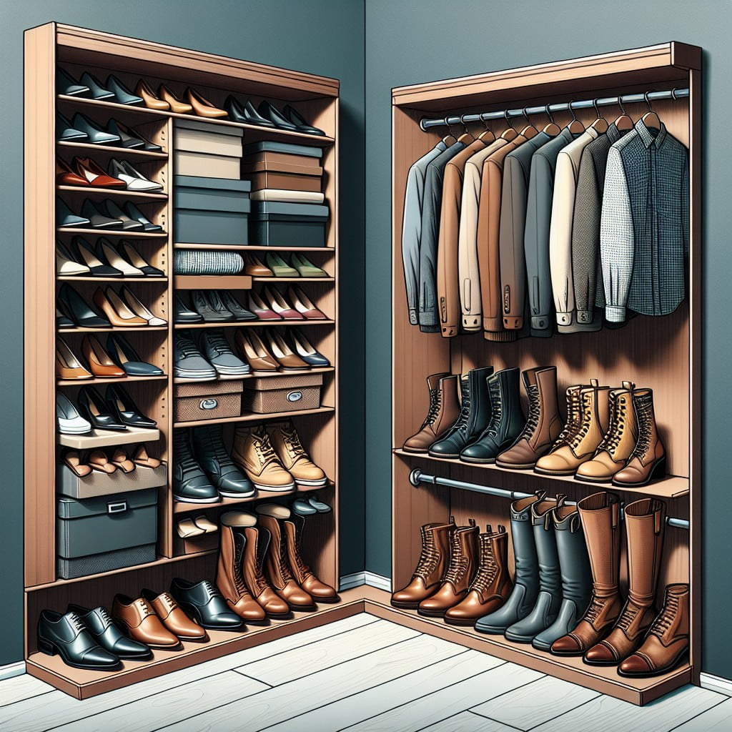incorporating boot organizers in l shaped closets