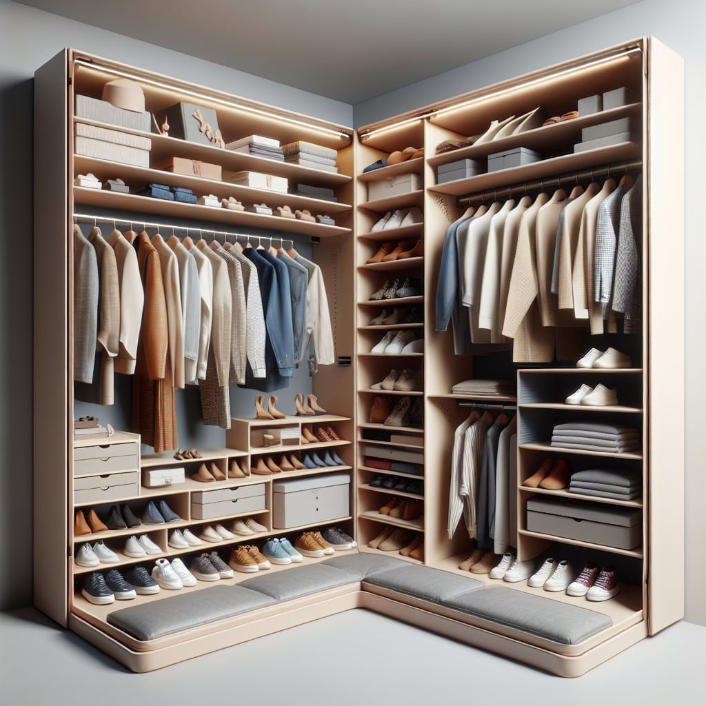 use of foldableretractable shelves in l shaped closets
