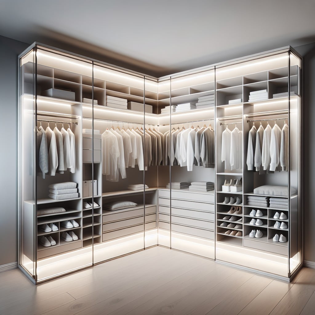 use of perspex panels for modern l shaped closet design
