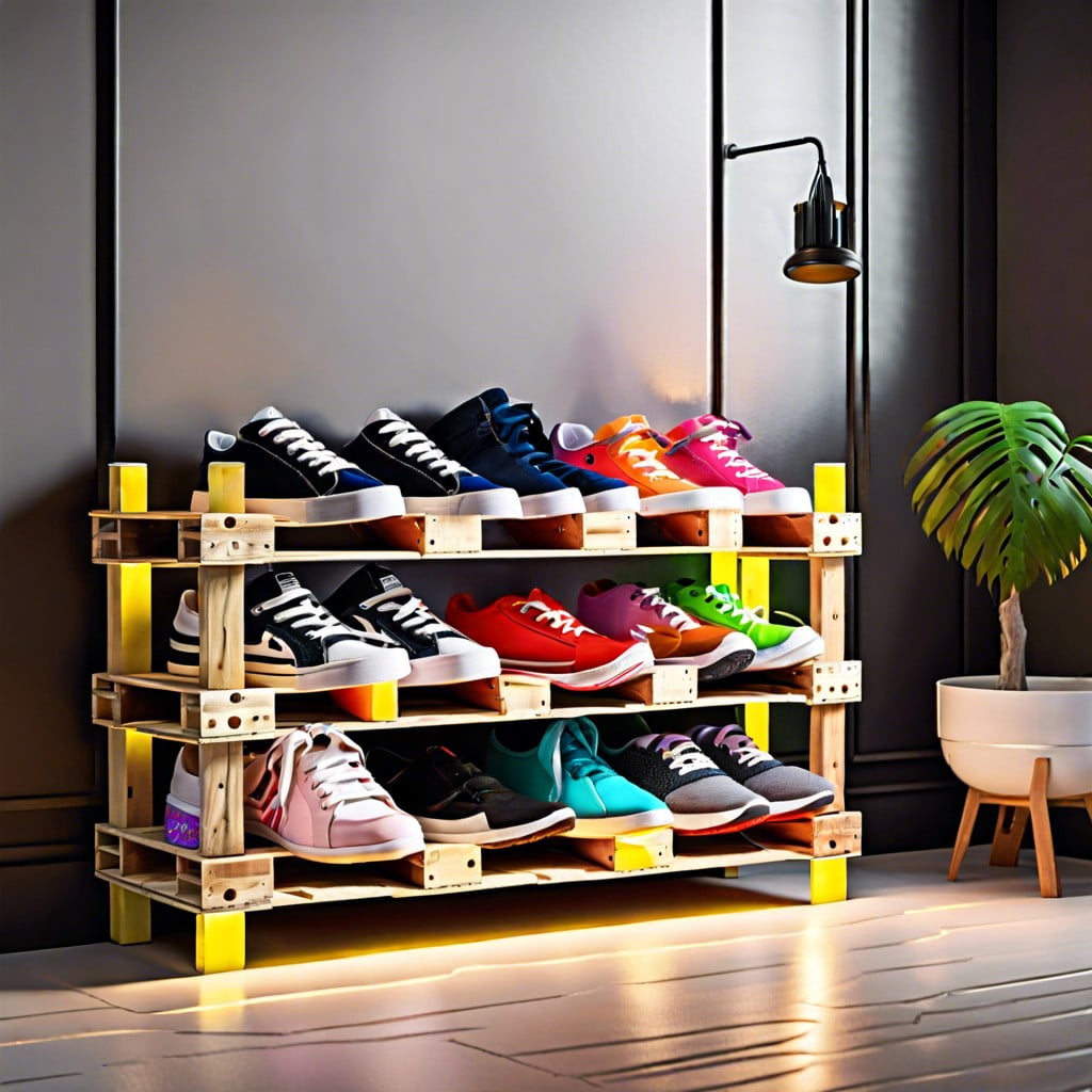 a diy pallet shoe rack for the crafty sneakerheads looking to display their collection uniquely