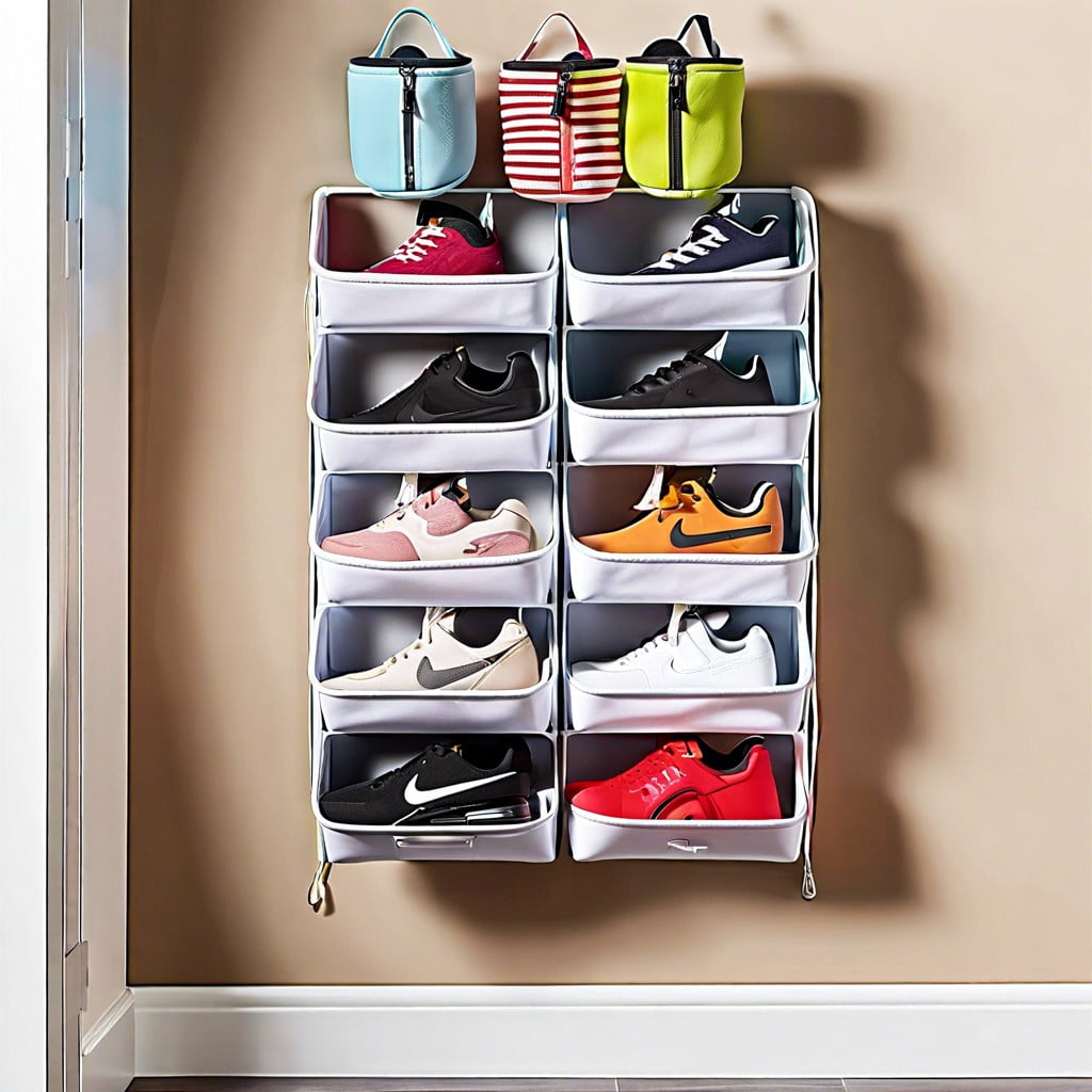 a hanging shoe organizer that separates every pair showing them off and keeping them dust free