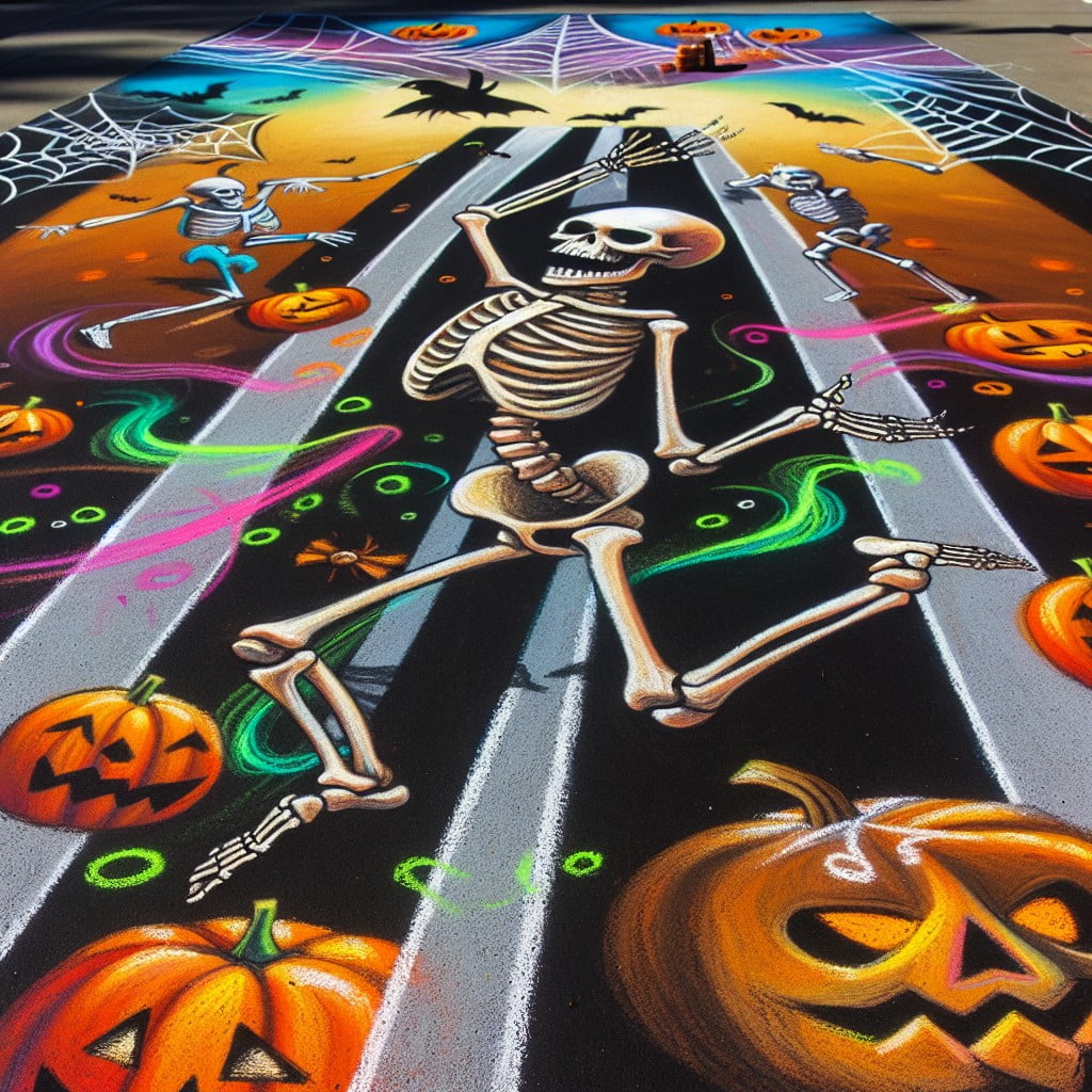 animated skeleton street chalk art