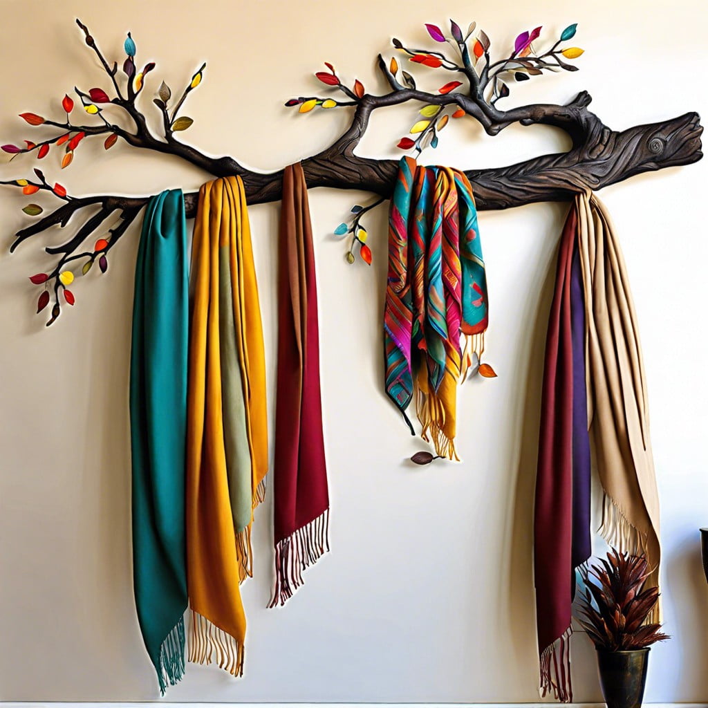 attach scarves to a decorative tree branch