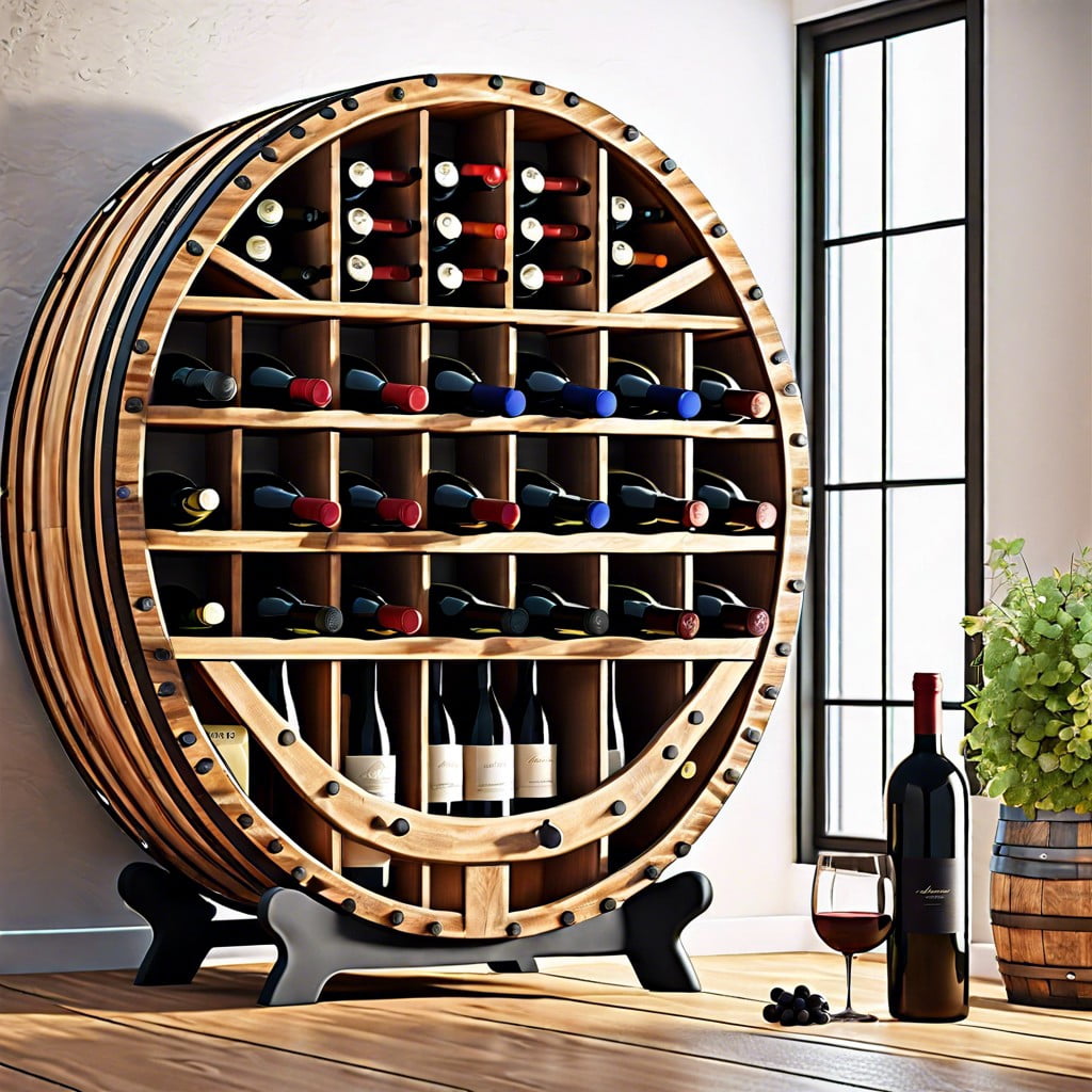barrel styled wine rack for rustic feels
