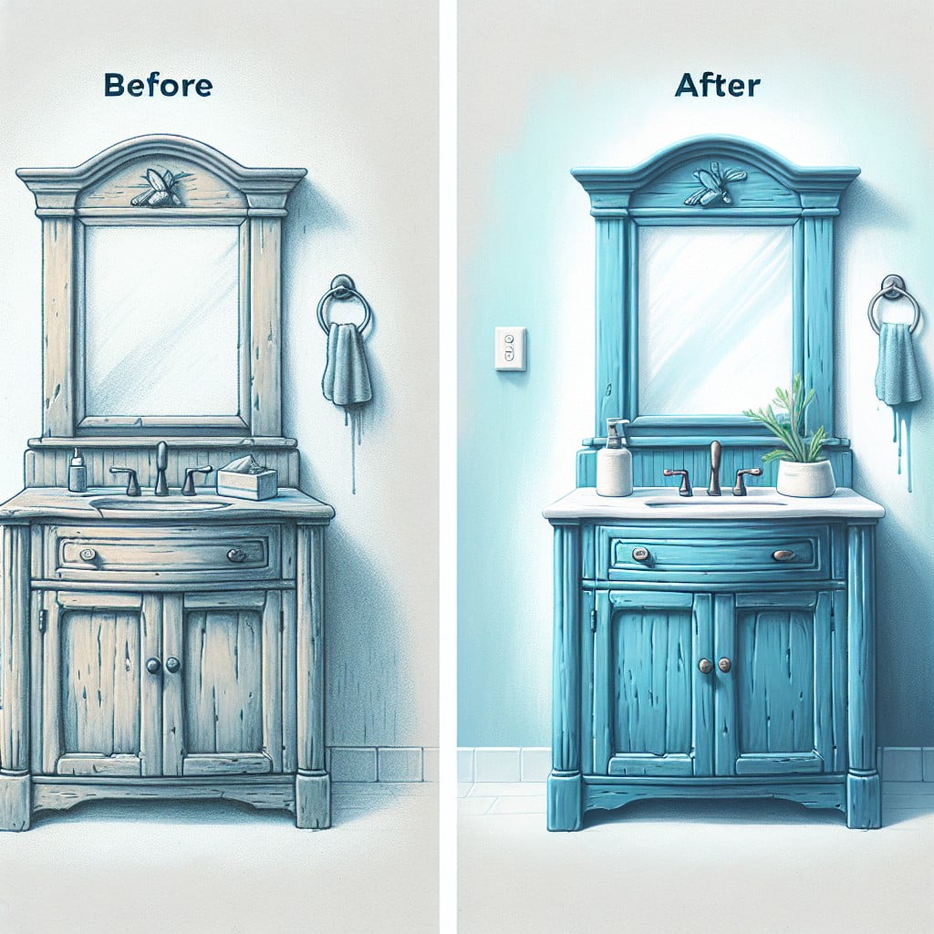 blue chalk paint for bathroom vanity makeover