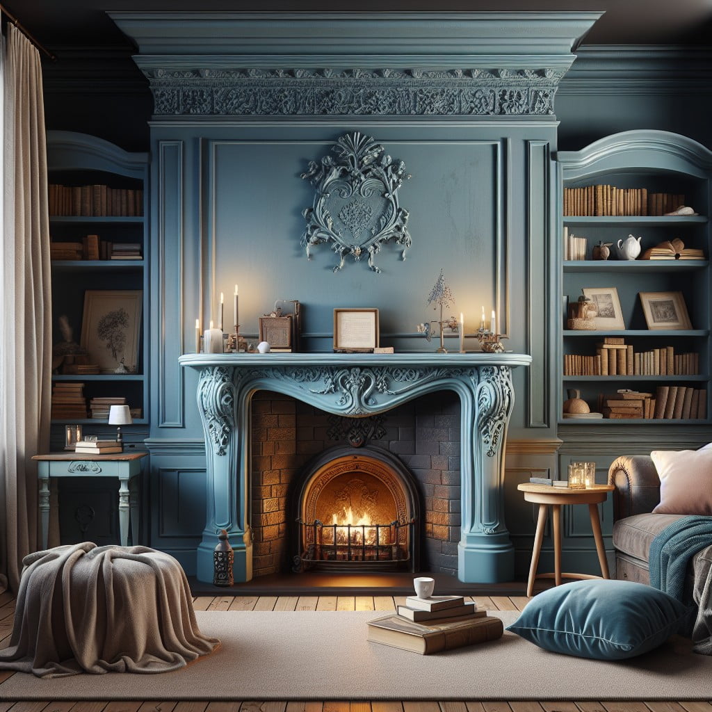 cerulean blue chalk paint fireplace mantel