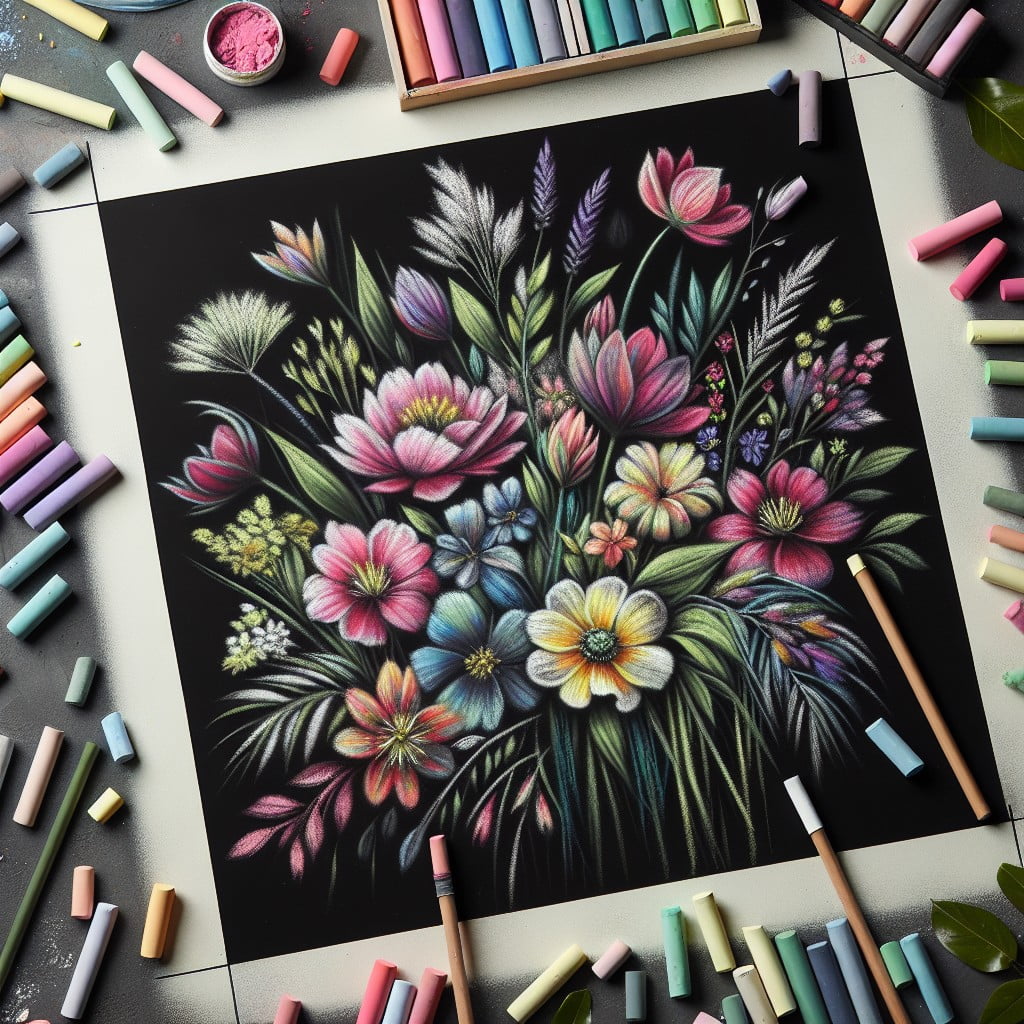 chalk art tutorial drawing a spring floral scene