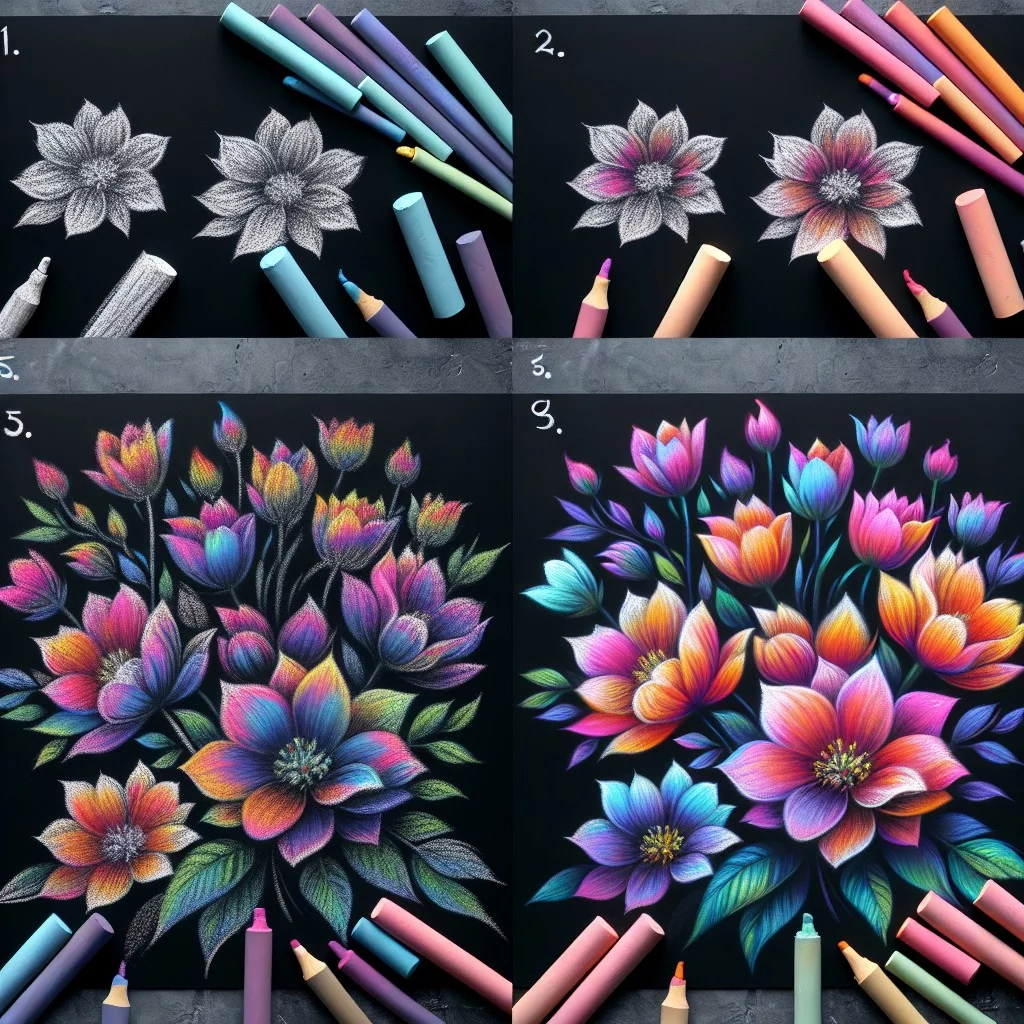 chalk art tutorial drawing flowers on black paper