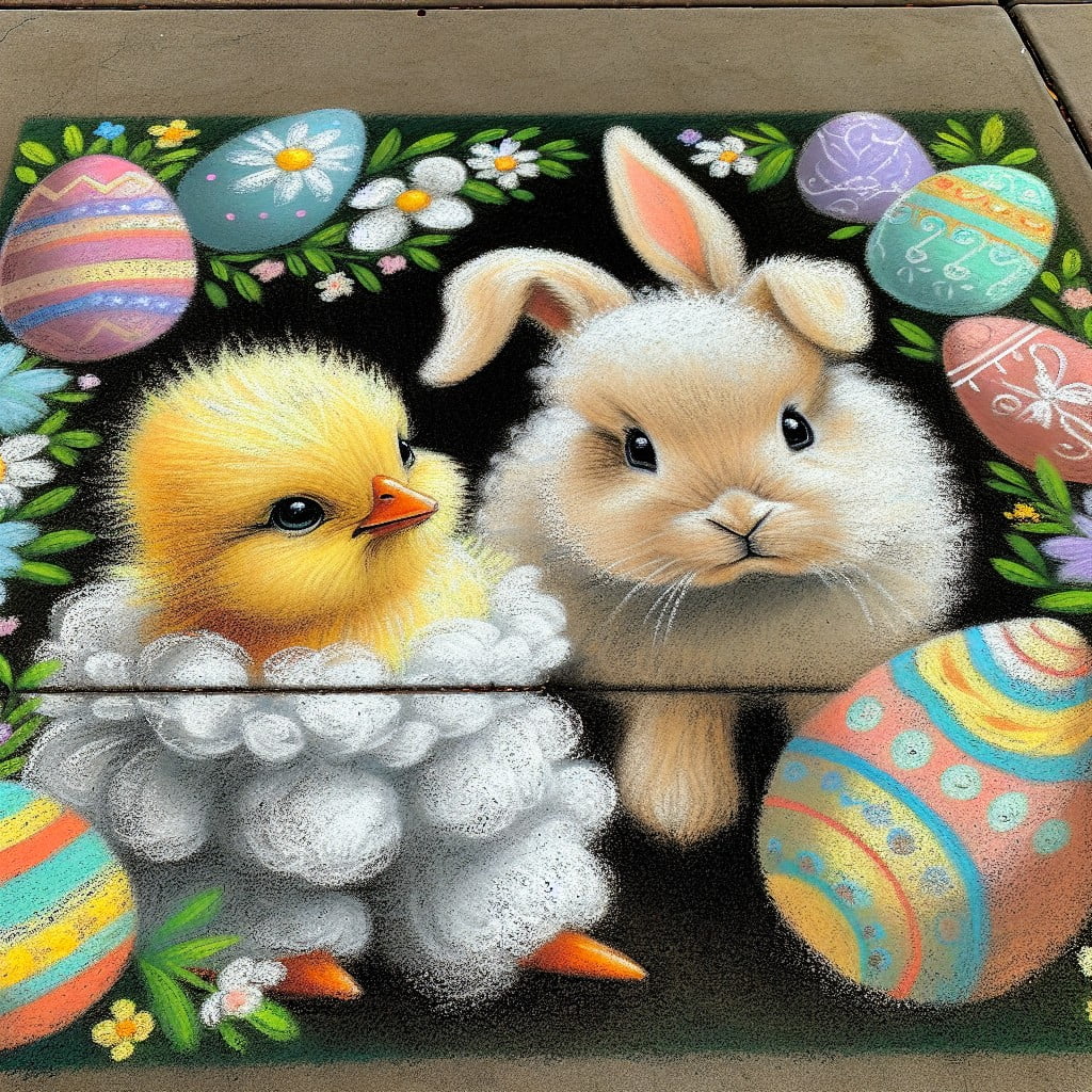 chalk drawn easter animals chicks lambs bunnies