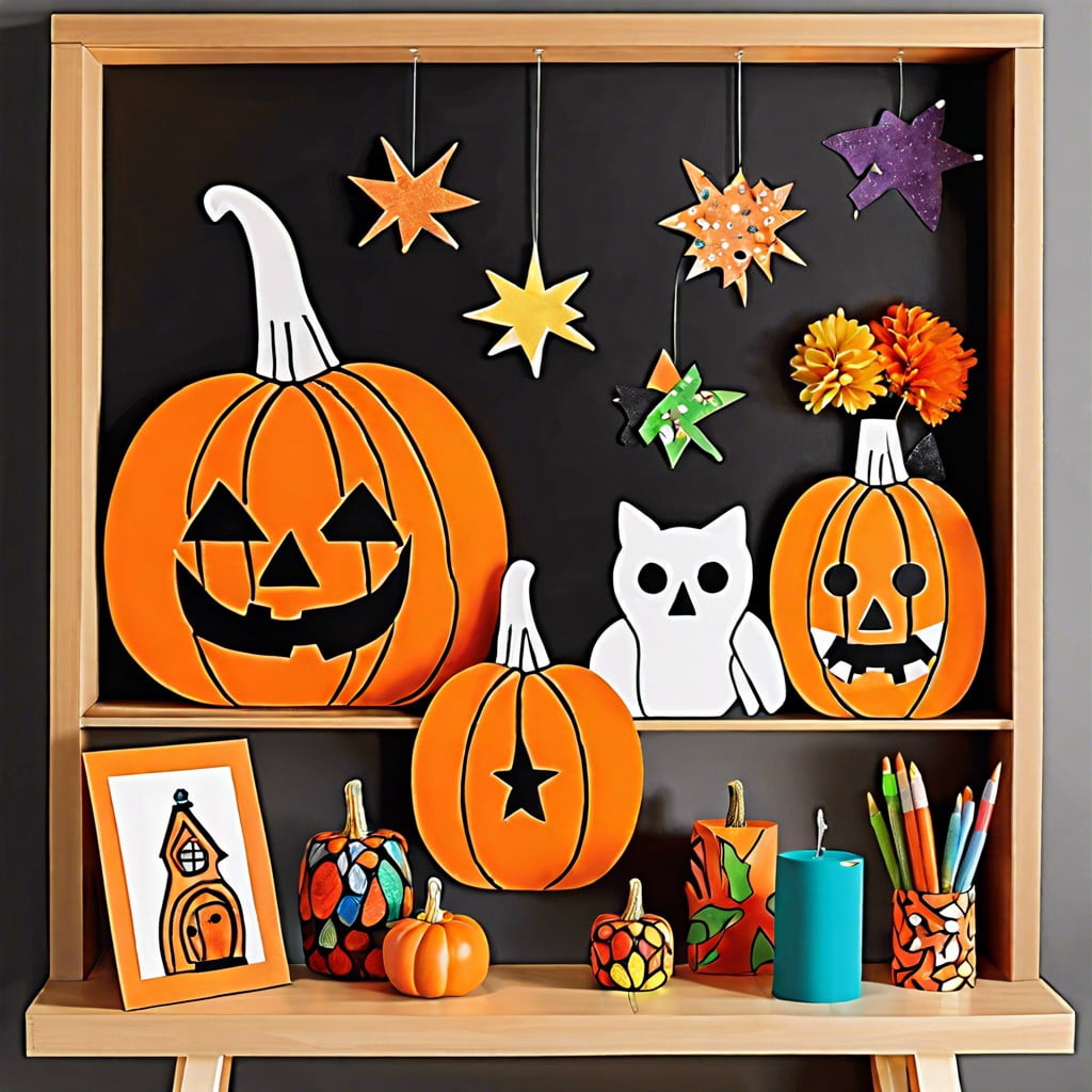 childrens artwork pumpkin display