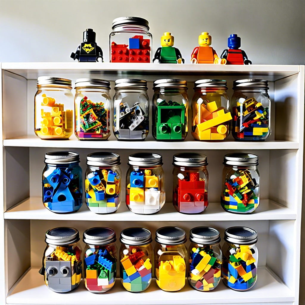 clear mason jars for lego piece display