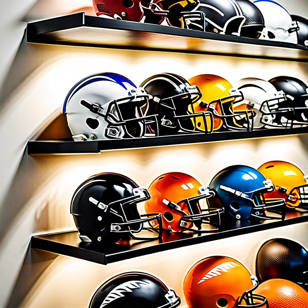 compact football helmet shelf display