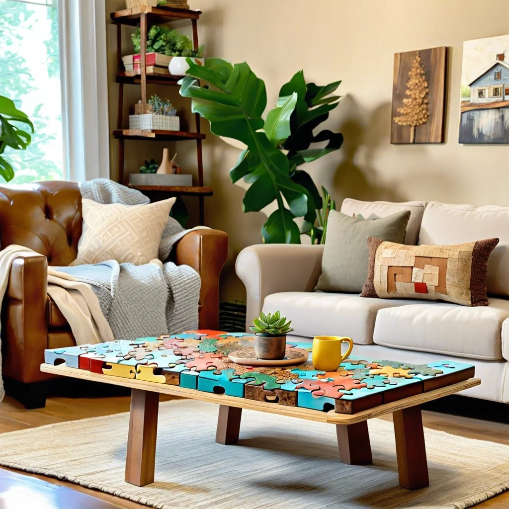 crafting upcycled furniture from old puzzles