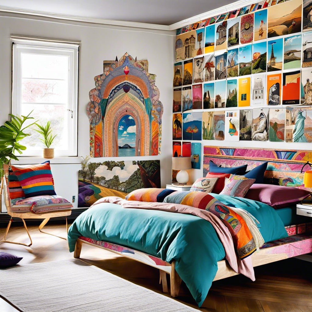 create a postcard headboard in your bedroom