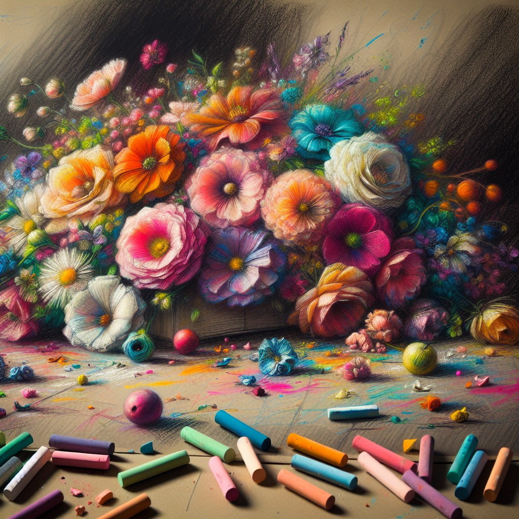 creating a still life floral scene using chalk
