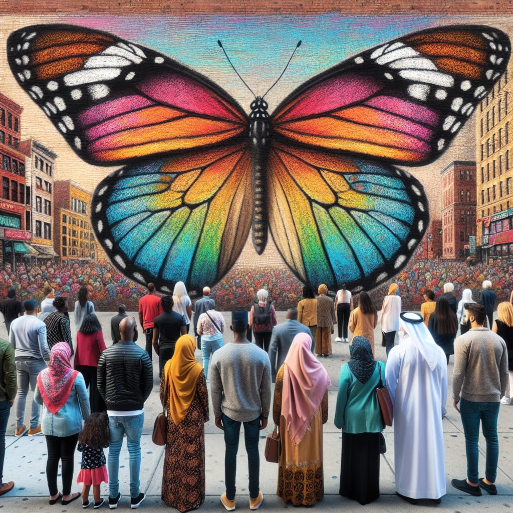 creating artistic chalk butterfly murals on streets