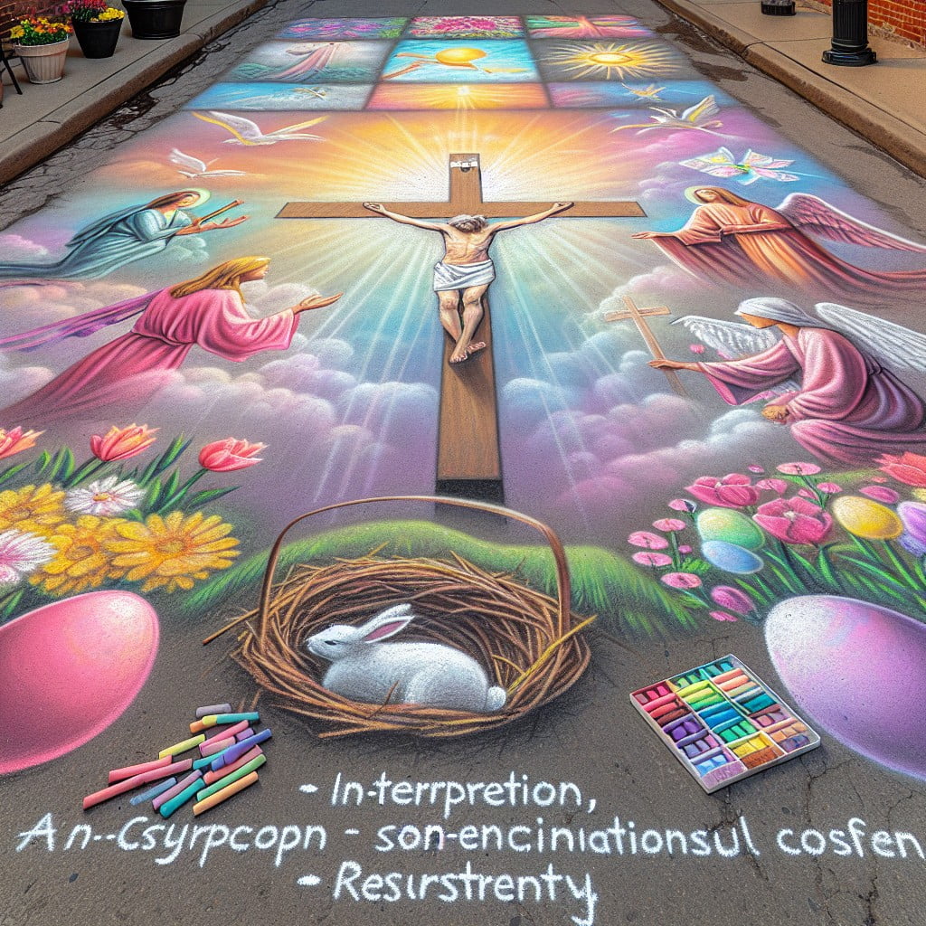 cross and resurrection scene chalk art