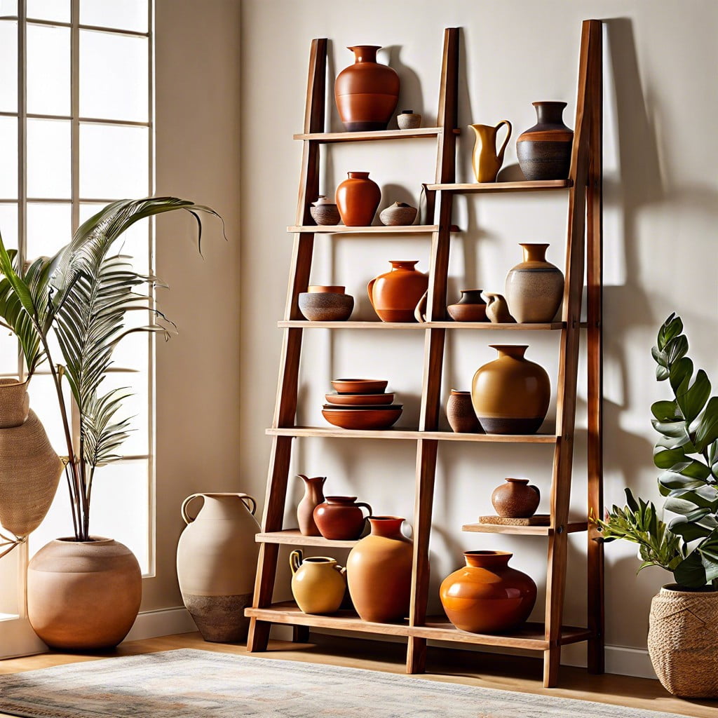 display on ladder style shelving units