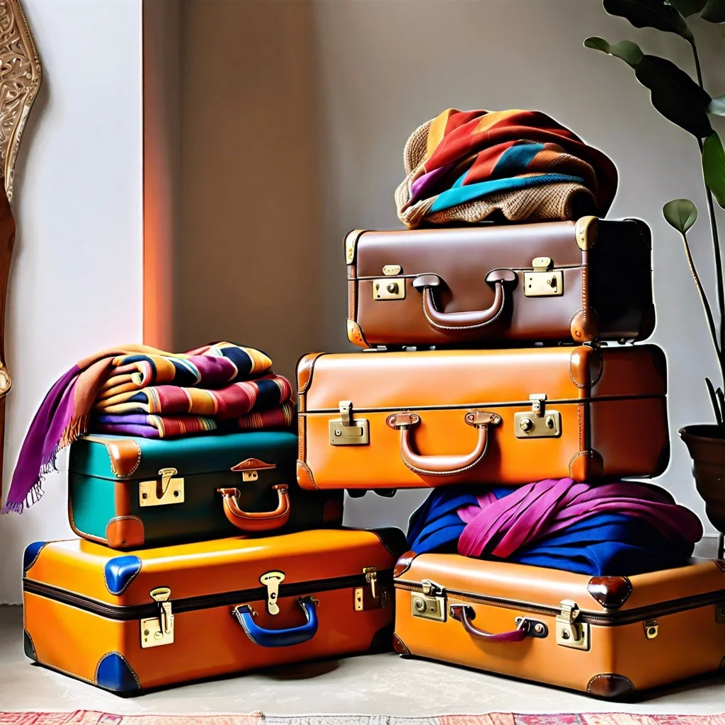 display scarves inside vintage suitcases