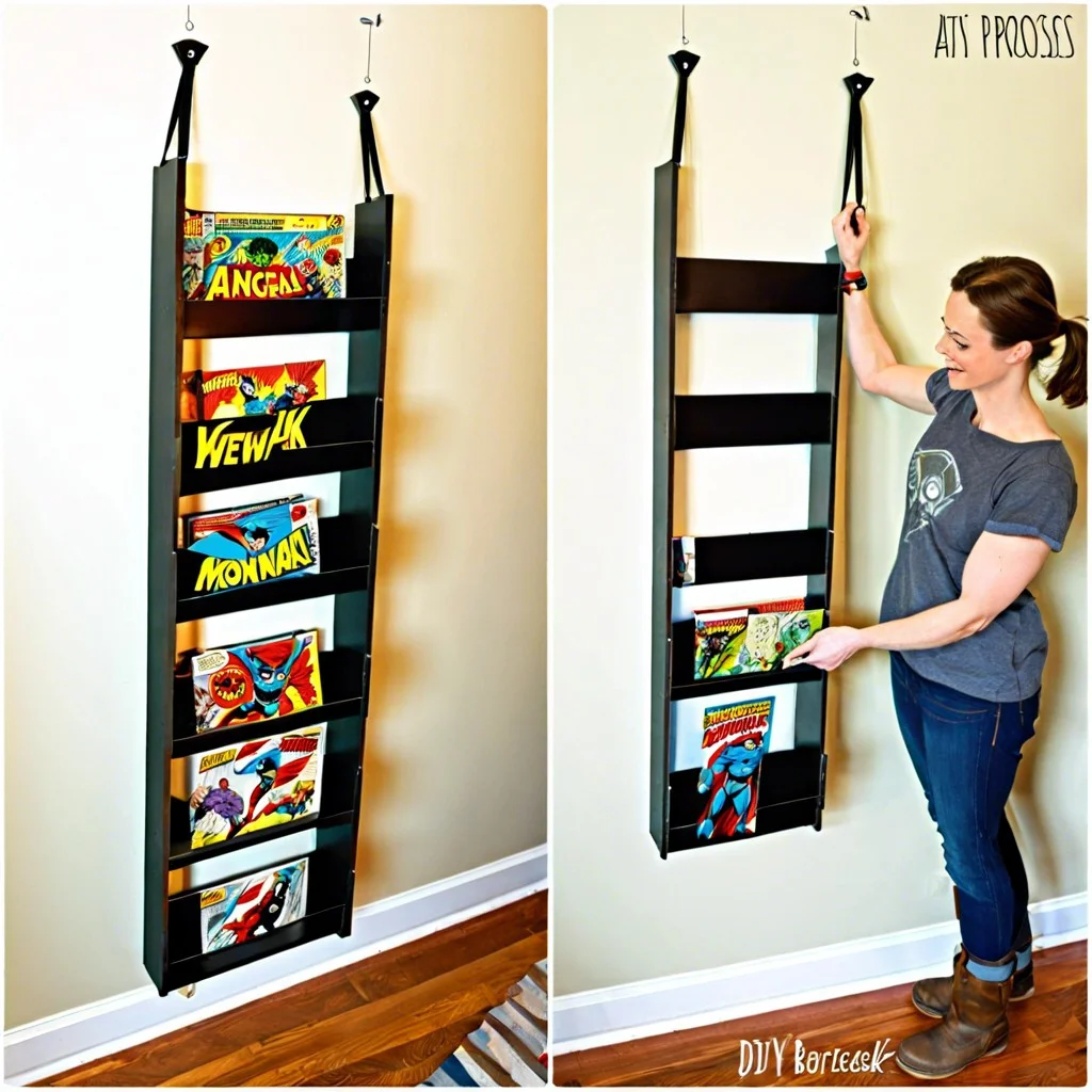 diy hanging bookshelf for comics