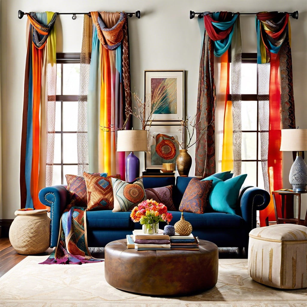 drape scarves on top of curtain rods