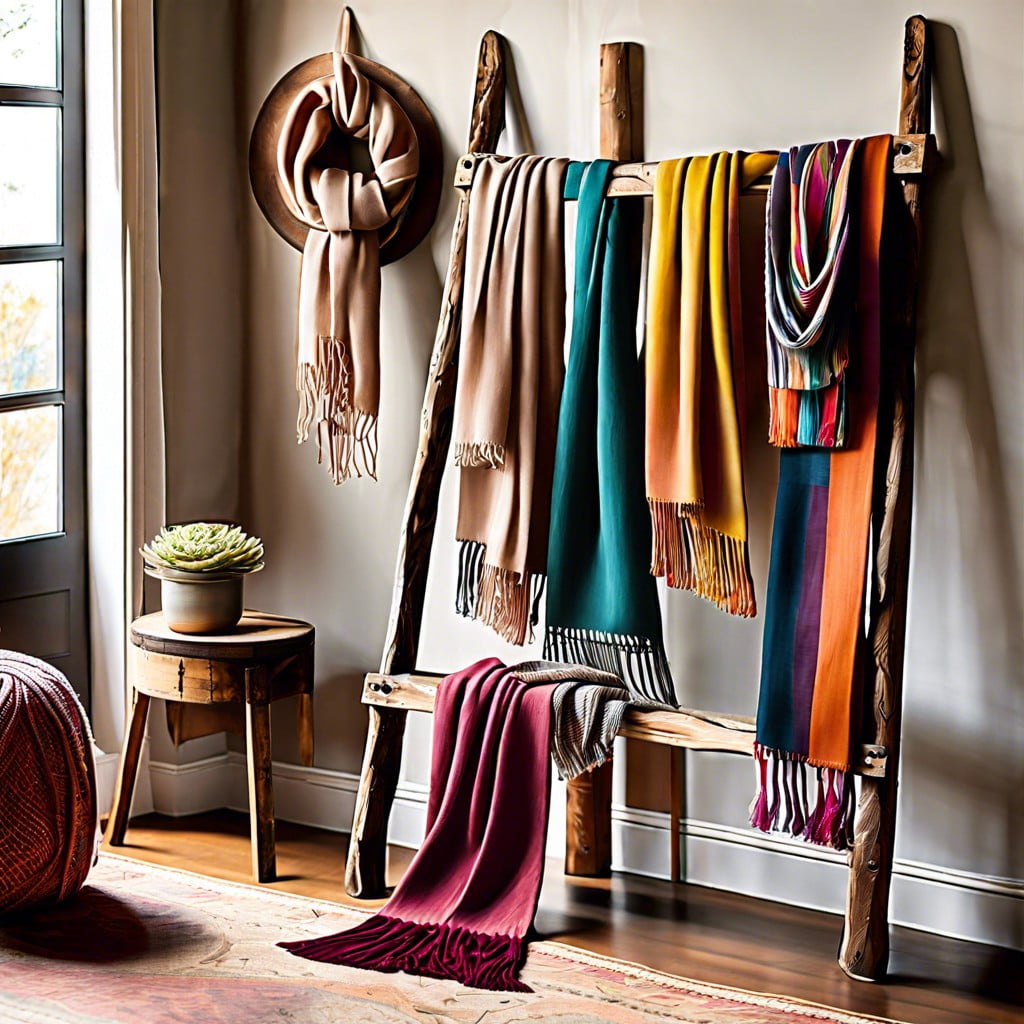drape scarves over a ladder for a rustic look