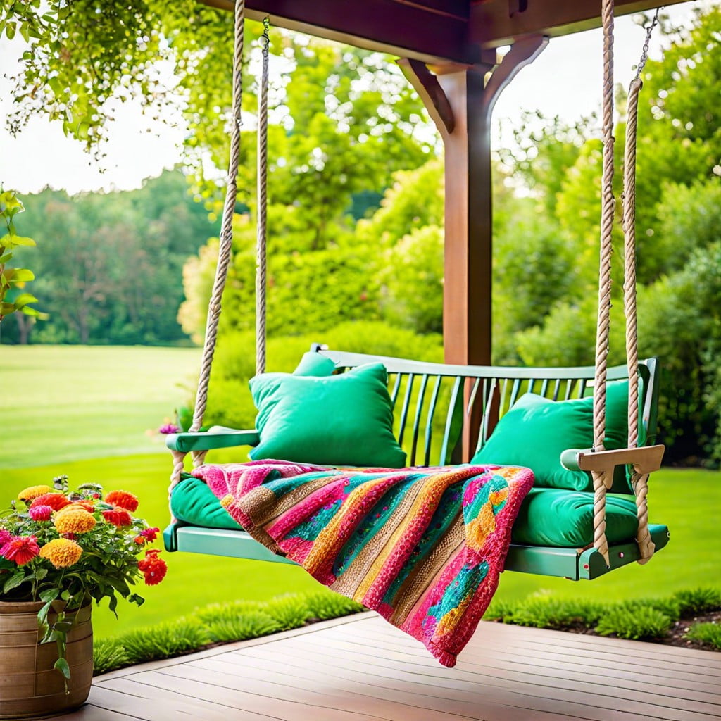 draped over a porch swing or garden bench