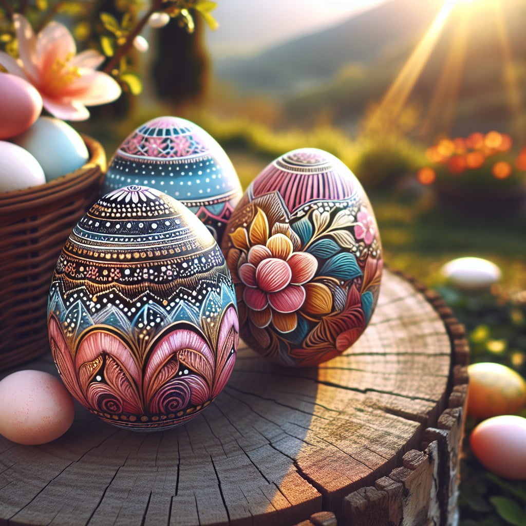 drawing chalk easter eggs with colourful patterns