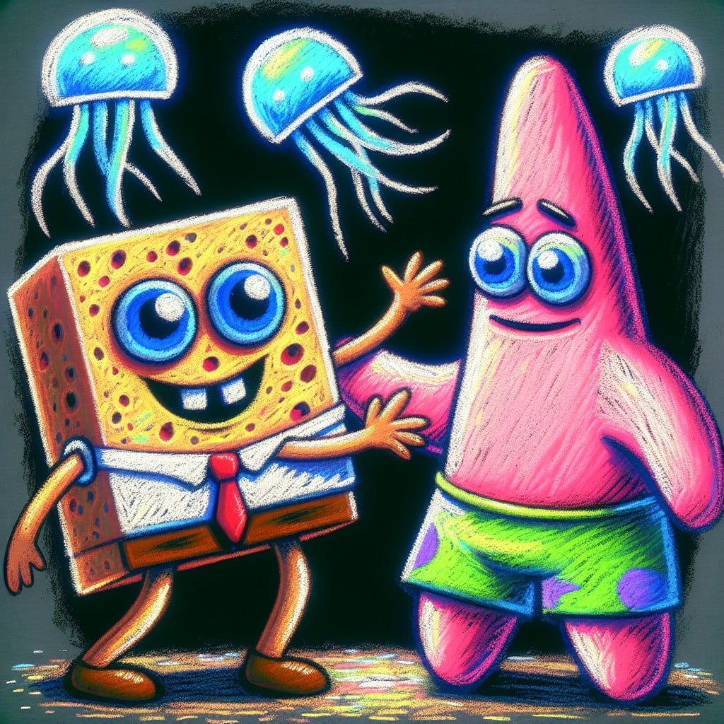 drawing of spongebob and patricks favorite game catch the jellyfish