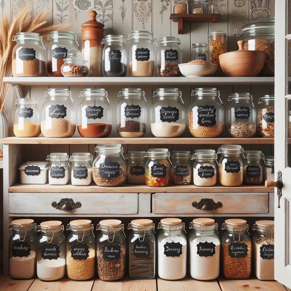 farmhouse pantry organizing with chalkboard labels