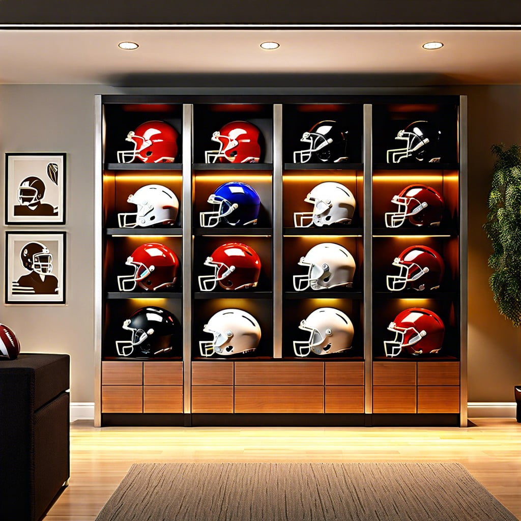 football helmet display cabinet with hidden storage