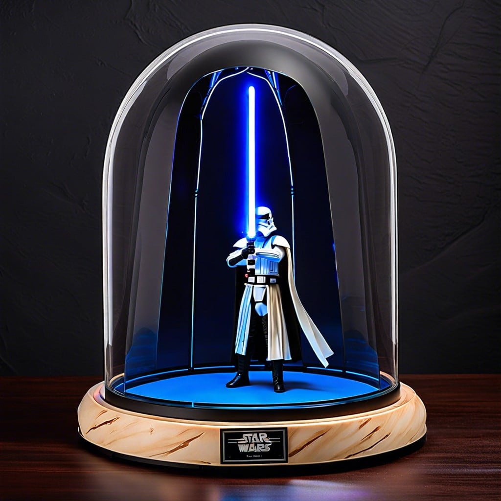 glass dome storage display featuring led lights