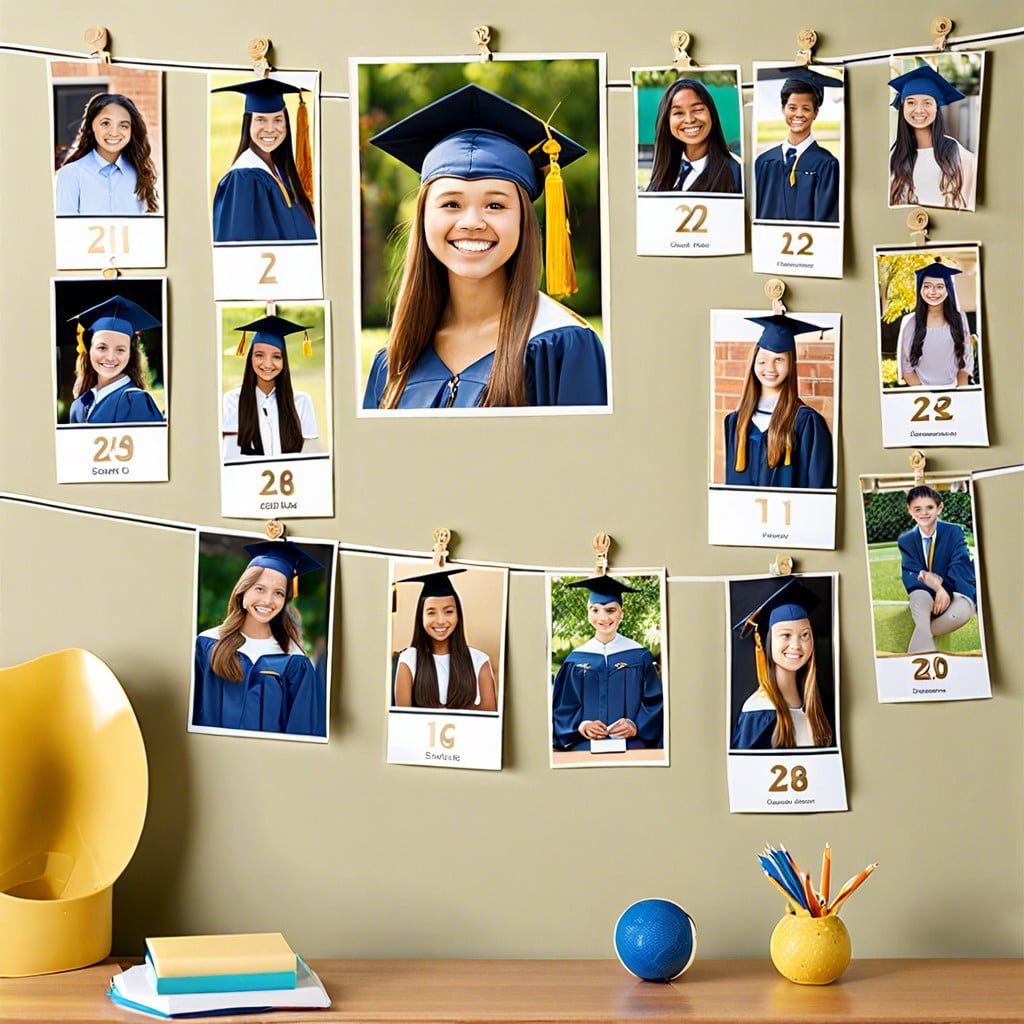 graduation timeline photo wall