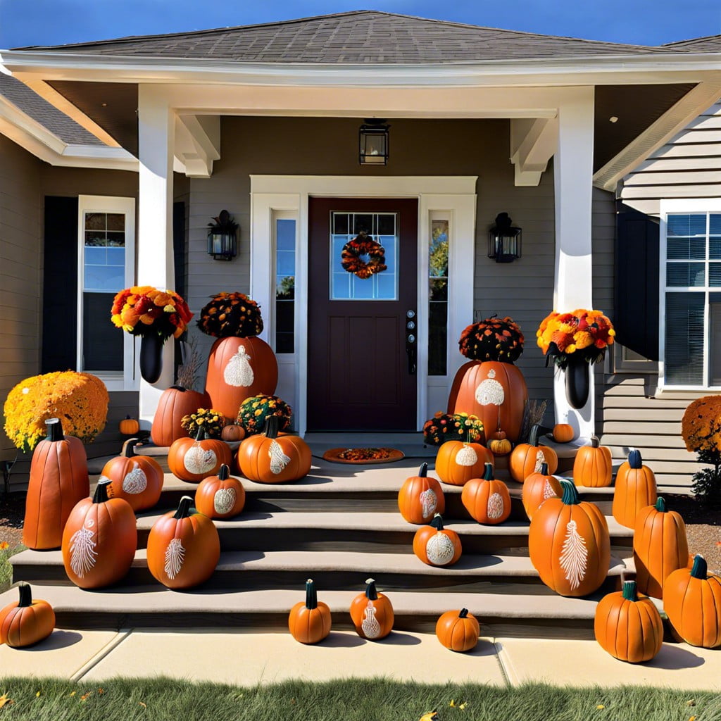 hand print family pumpkin display