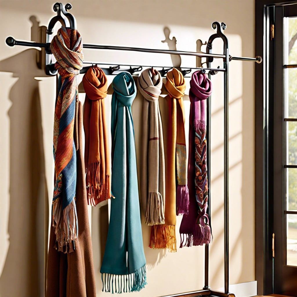 hang scarves from a decorative coat rack