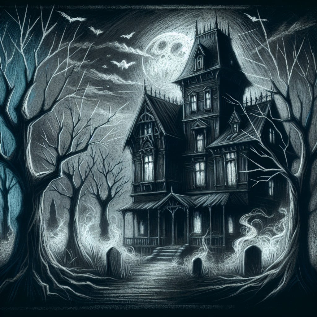 haunted house chalk mural