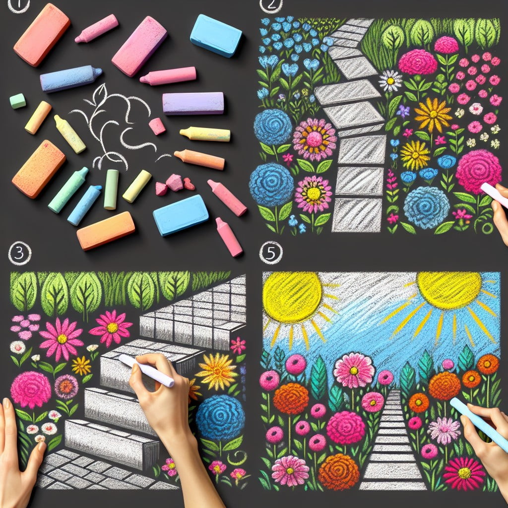 how to chalk draw a flower garden step by step