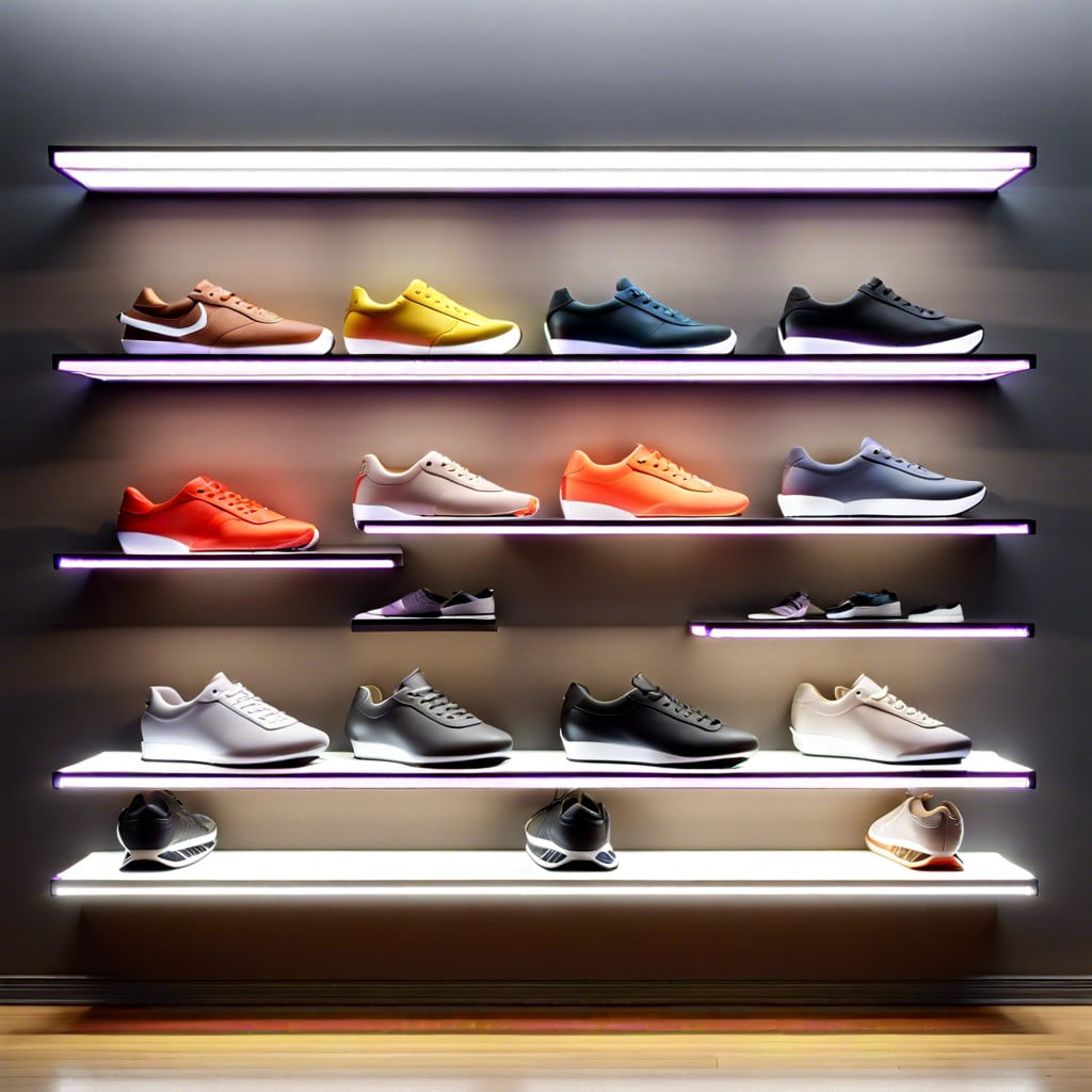 illuminated shelves that create a dynamic and eye catching wall display