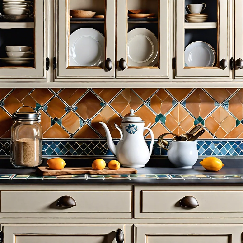 inlaid tile look with chalk paint countertop