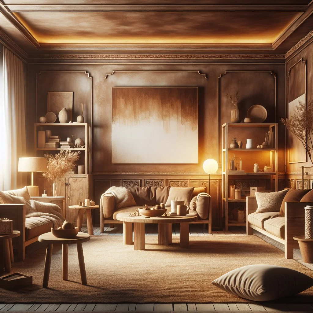 interiors in warm tones incorporating brown chalk paint