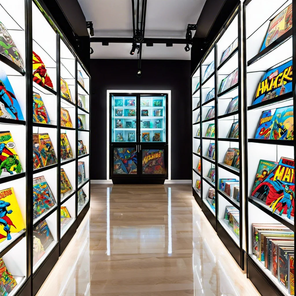 led illuminated glass cabinets for comics