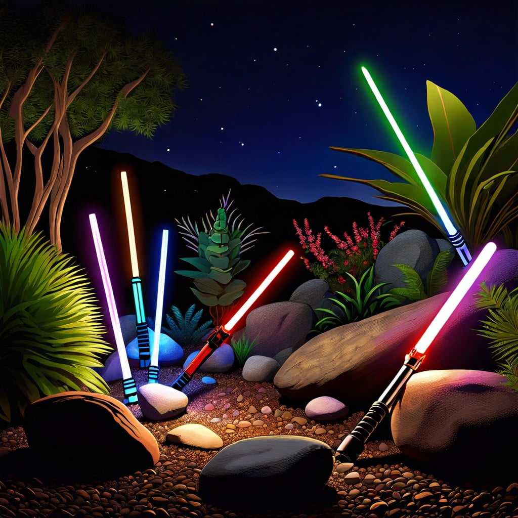 lightsaber landscape feature in a rock garden