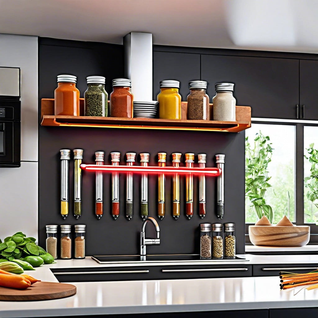 lightsaber spice rack in a kitchen setting