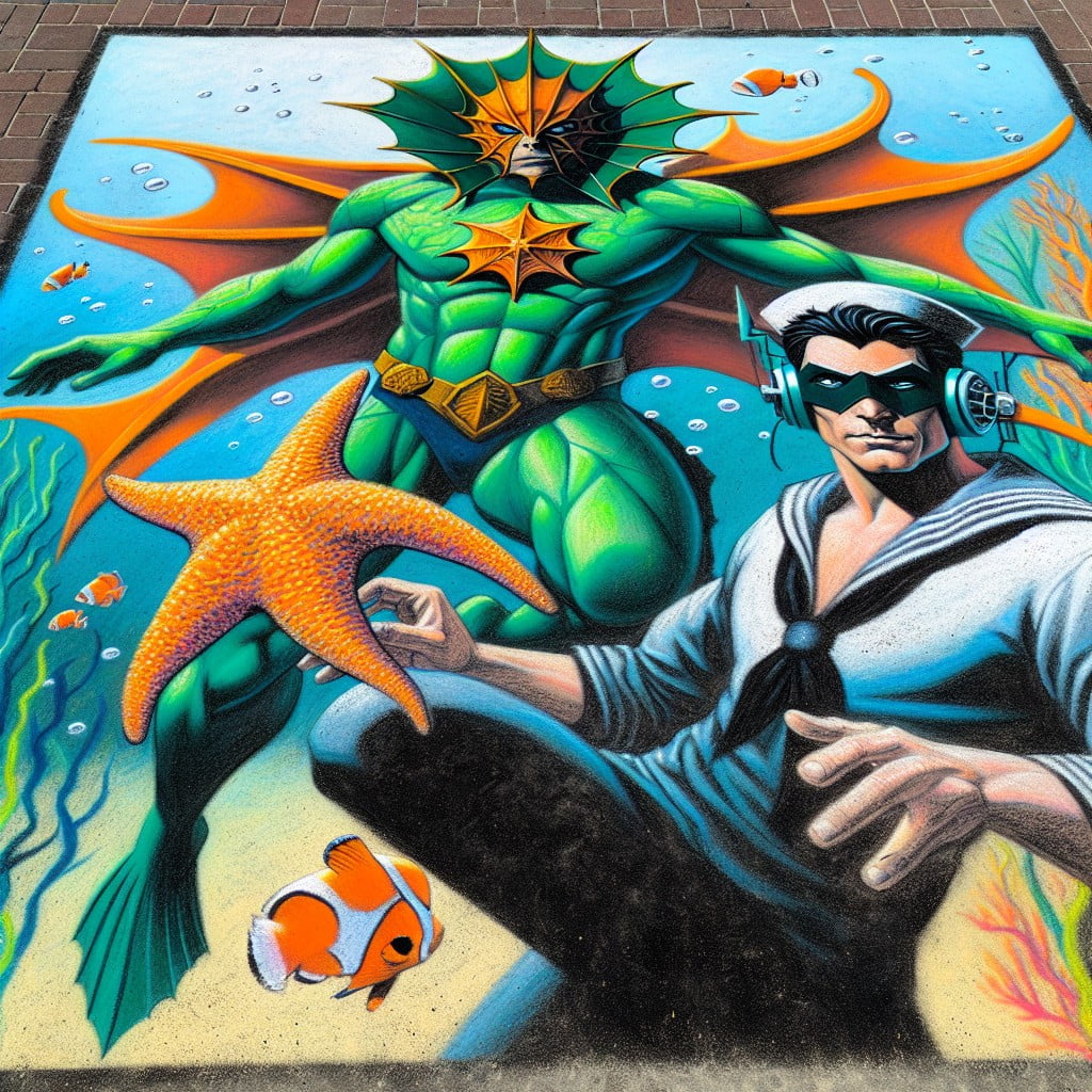 mermaid man and barnacle boy chalk art