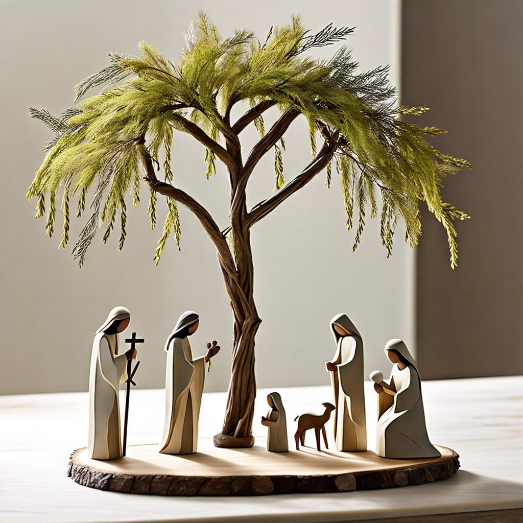 minimalist willow tree nativity figurines display