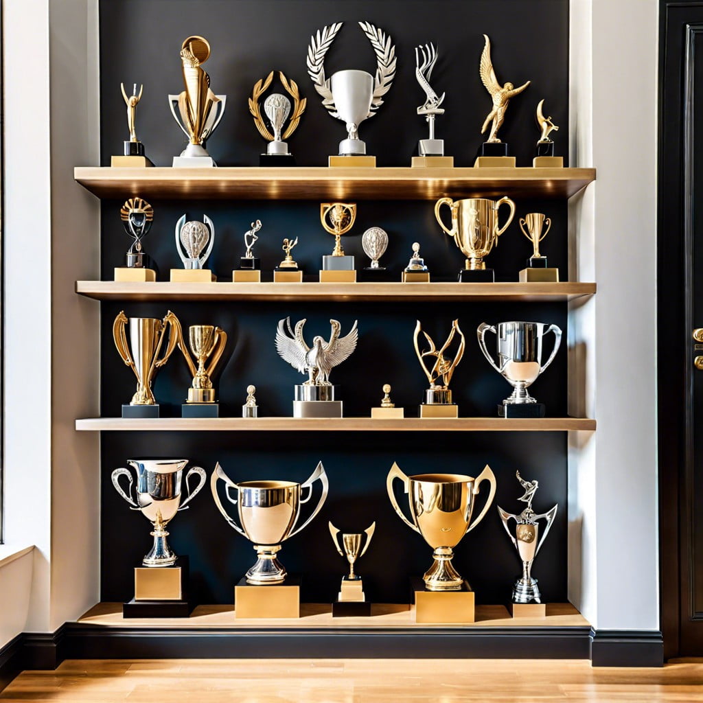 multi tiered trophy shelf